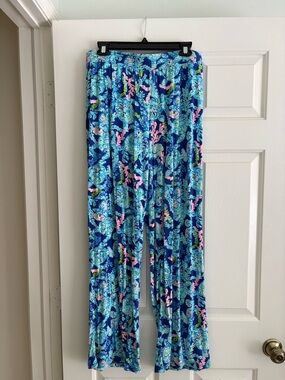 Lilly Pulitzer Blue Multicolor Floral Wide-Leg Pants